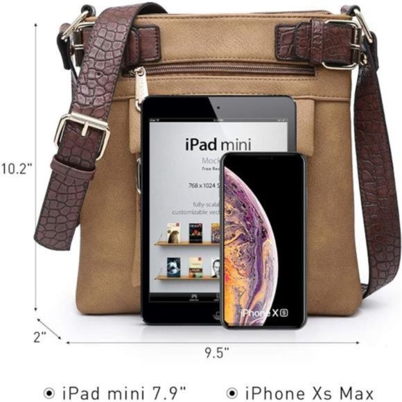 Women's Soft Vegan Leather Messenger Bag Khaki - Picture 2 of 6